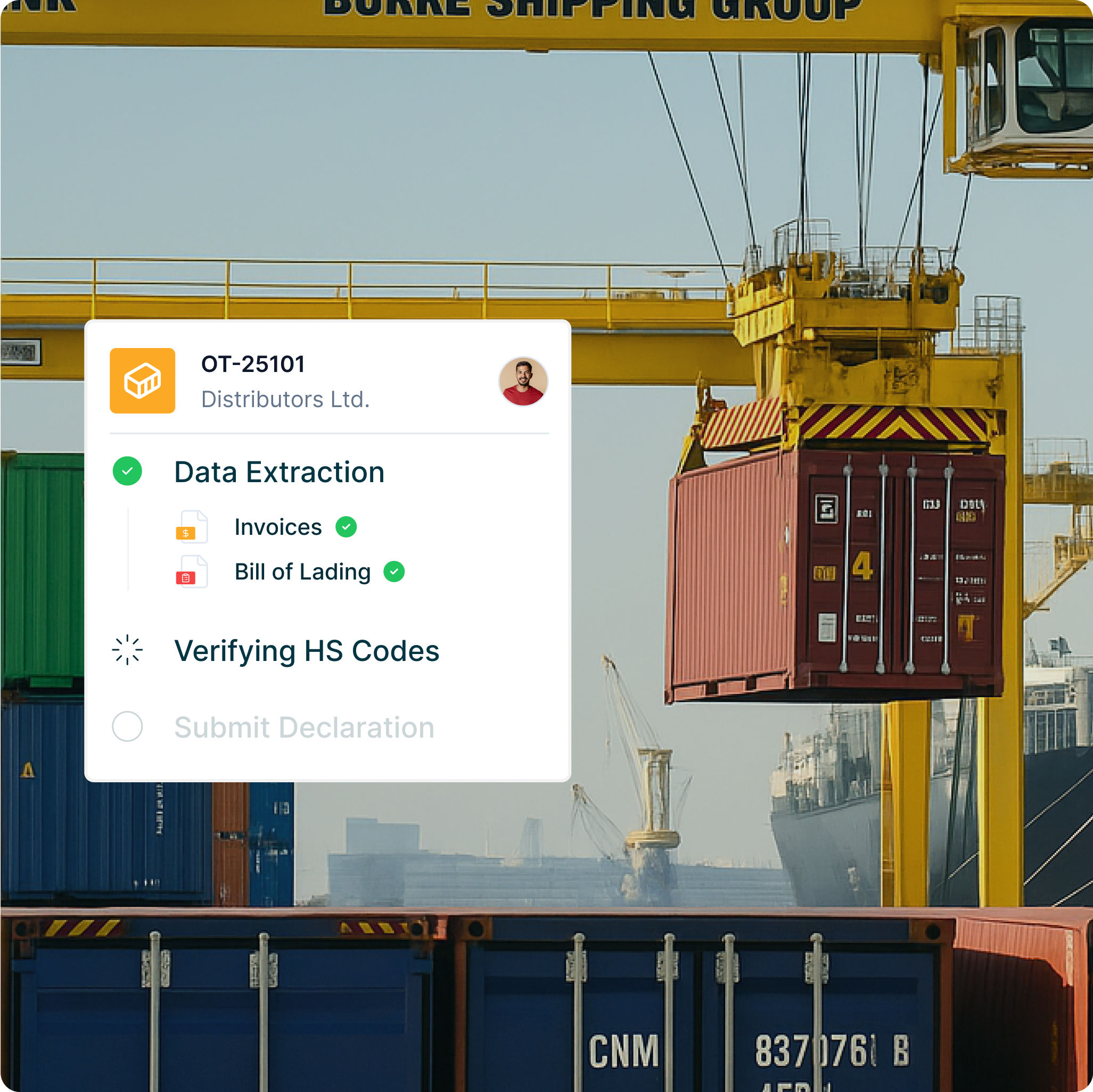 Container being lifted by crane