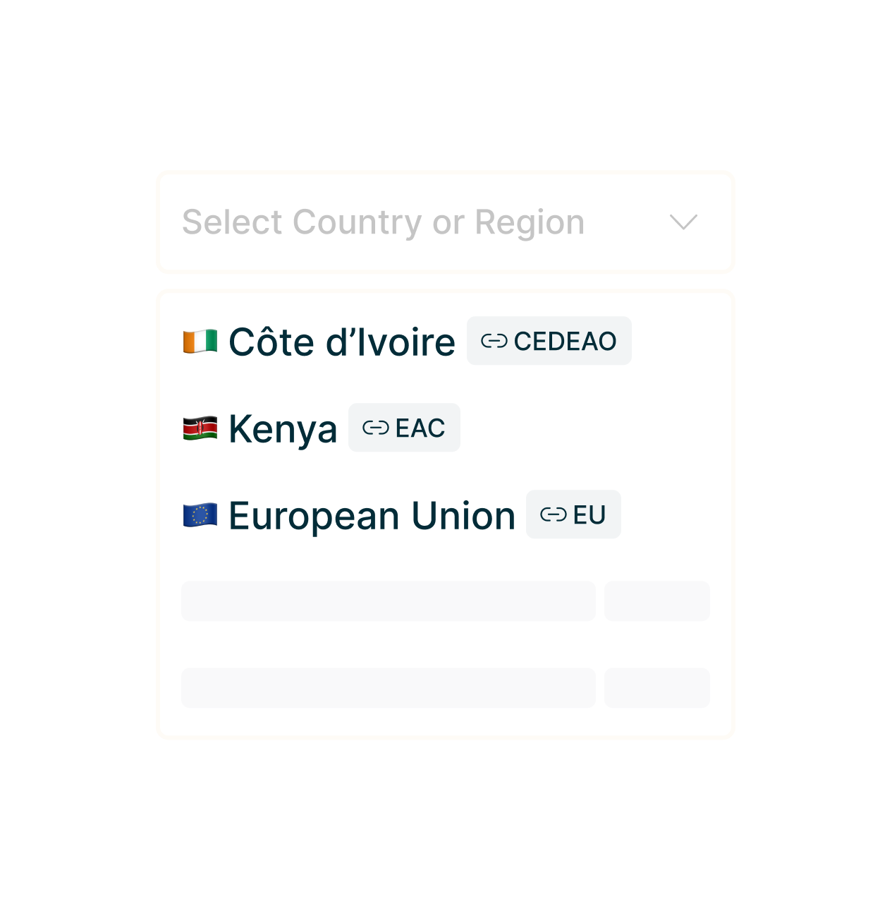 Country selection interface